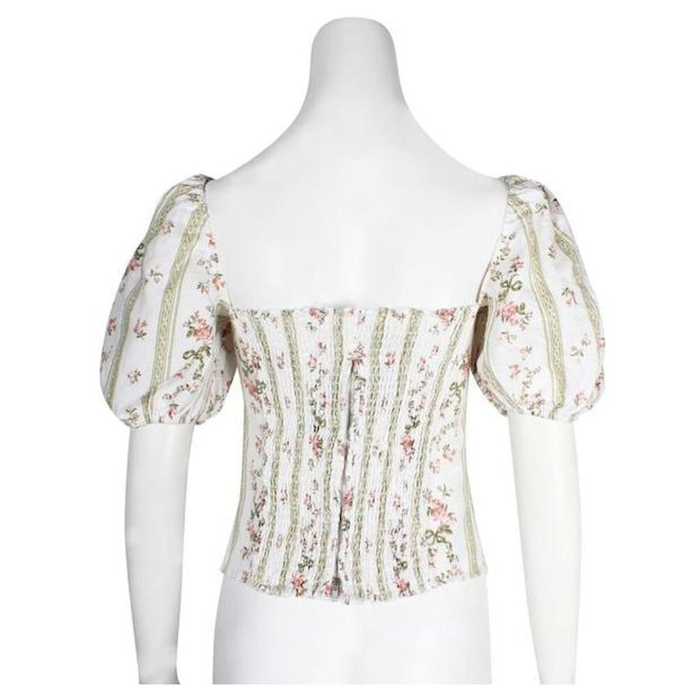 Reformation Arancini Linen Puffed Sleeve Top in Heath Floral, Size 4 - Picture 4 of 9